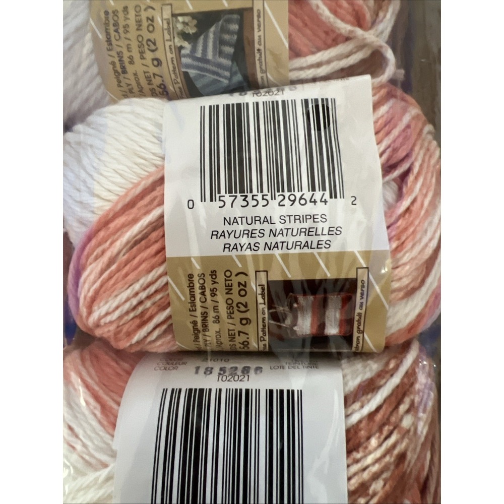 Lily Sugar' N Cream Yarn Lot Of  6 Color 21010 Natural Stripes Brand New - Picture 2 of 2